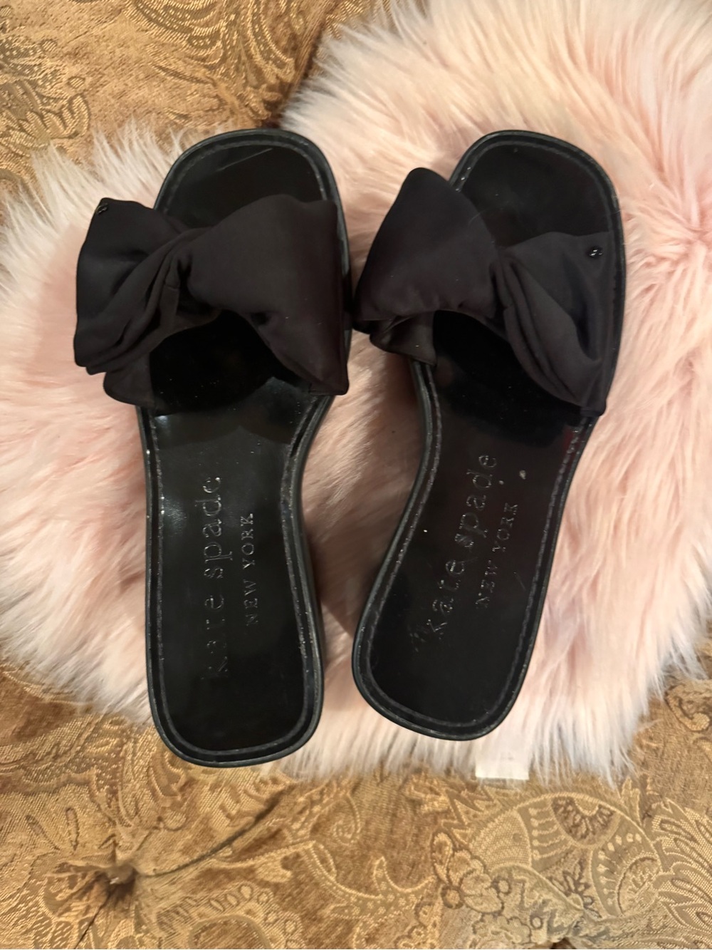kate spade bikini  Black Bow Slide Sandals with Knot Detail